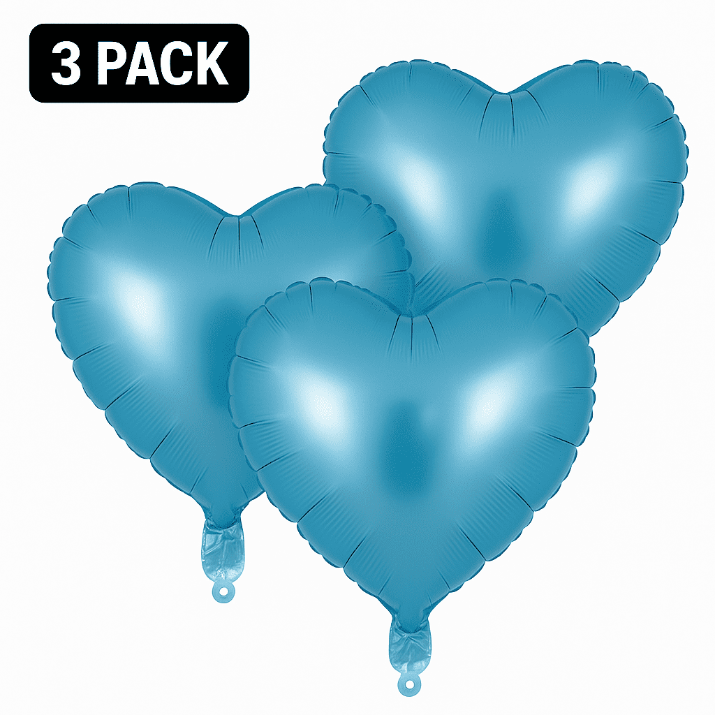 3 Pack Light Blue Heart Foil Balloons Party Decor Balloons