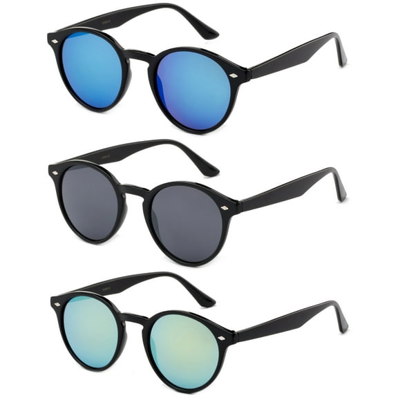 3 Pack Light Comfort Plastic Round Frame Vintage Fashion Sunglasses for Women