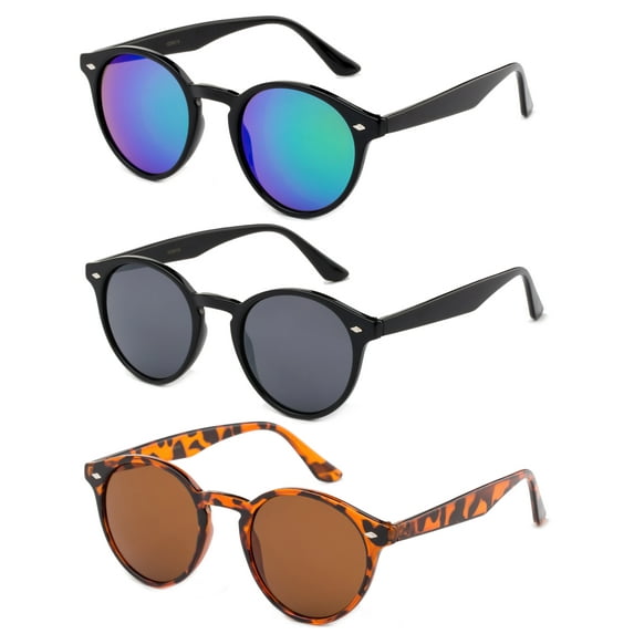 3 Pack Light Comfort Plastic Round Frame Vintage Fashion Sunglasses for Women