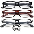 thumbnail image 1 of 3 Pack Light Compact Squared Fashion Reading Glasses Translucent Spring Hinges with Lanyard +2.75, 1 of 2