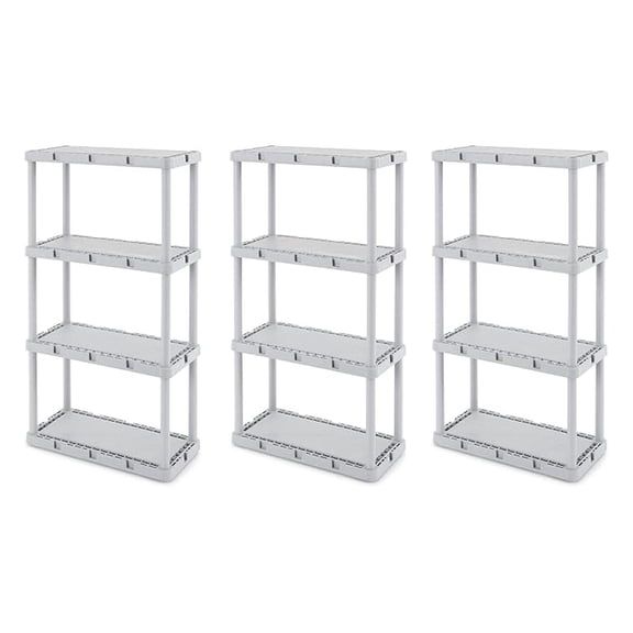 3 Pack Light Duty Storage Shelves, Knect-A-Shelf 4-Shelf Solid Shelving Rack Organizer for Home, Garage, Basement & Laundry, Grey