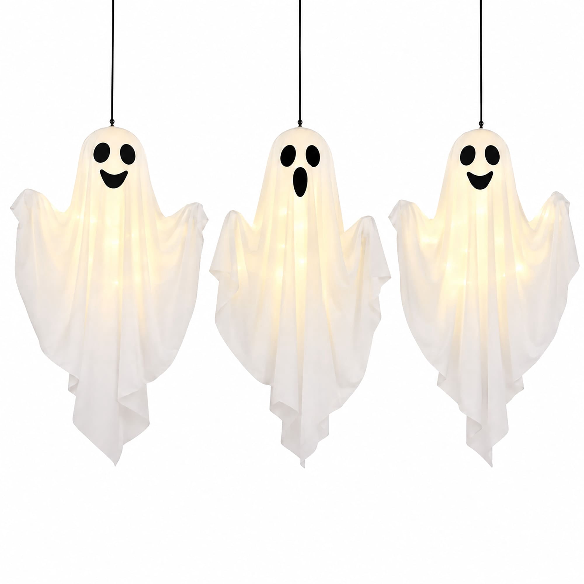 3 Pack Light Up Hanging Ghosts Halloween Decorations, 19.7 in Glowing Ghost Decor for Outdoor Indoor Yard, Tree, Lawn, Fireplace, Party Dcor