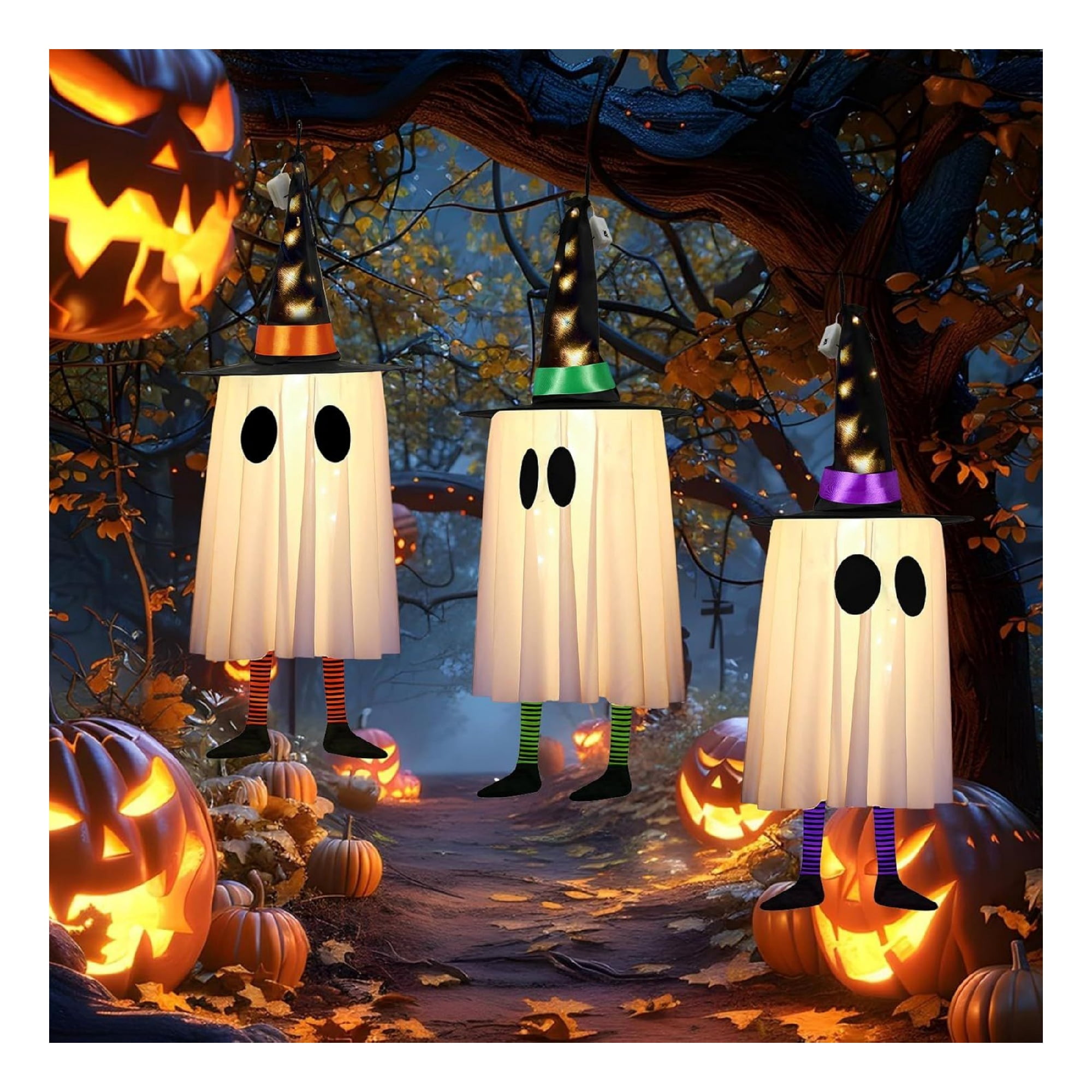 3 Pack Light Up Witch Hat Decorations with Floating Design for Halloween