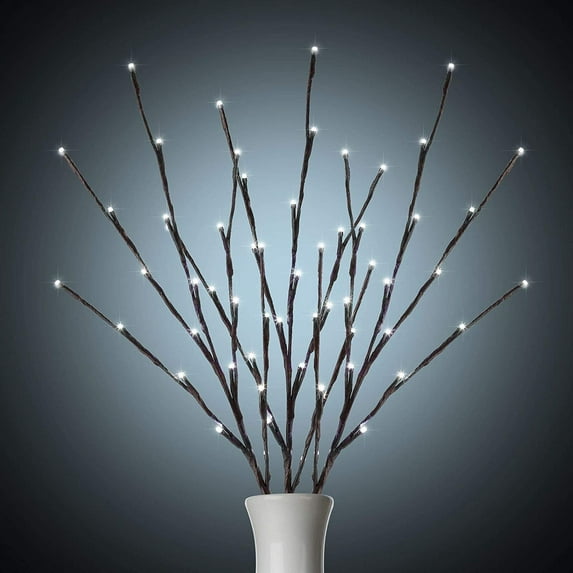 3 Pack Lighted Branches for Vases Plug in - Christmas DIY Twig Pathway Lights with 60 LED Bulbs, Artificial Tree Bendable Xmas Fairy Lights with Stakes(Vase NOT Included)