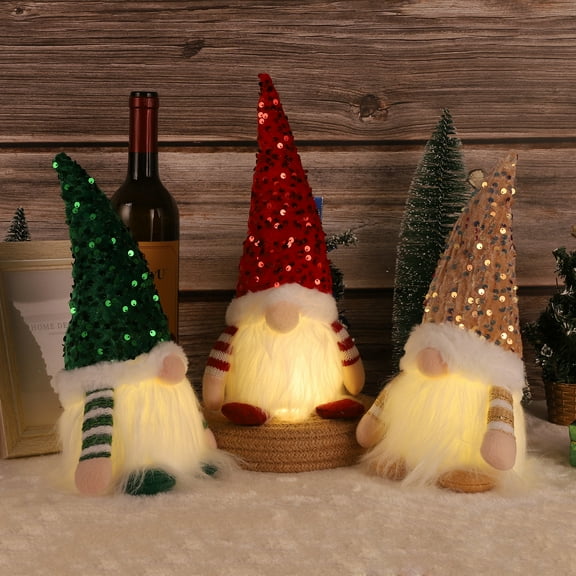 3 Pack Lighted Christmas Gnomes,Handmade Plush Santa Gnome, LED Light Up Scandinavian Swedish Tomte Toy Holiday Present, Battery Operated Xmas Gifts Winter Mantle Tabletop Decor