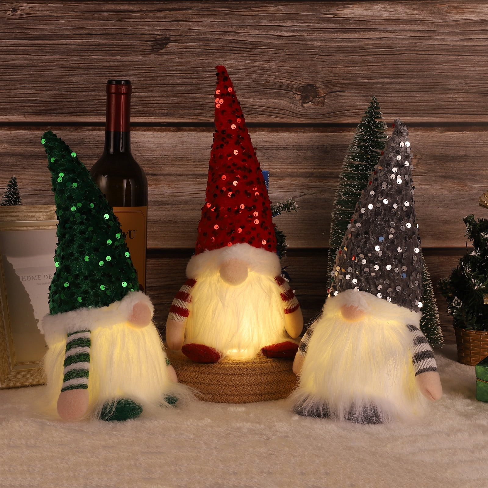 3 Pack Lighted Christmas Gnomes,Handmade Plush Santa Gnome, LED Light ...