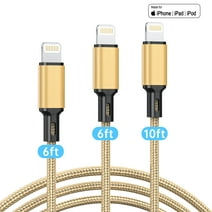 3 Pack Lightning Charger Cord, Long USB Lightning Cable 6/6/10 feet,High/Data Sync 6&10 feet iPhone Charging Cable Compatible for iPhone 14/13/12/11 Promax/XS/XR/8/7/SE/iPad, Color(Golden)