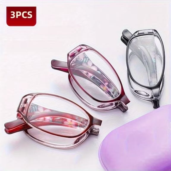 3 Pack Lightweight Foldable Oval Reading Glasses for Women Men, PC Frame Fashion Eyewear with Same-Color Storage Box, Compatible with Daily Vision Needs