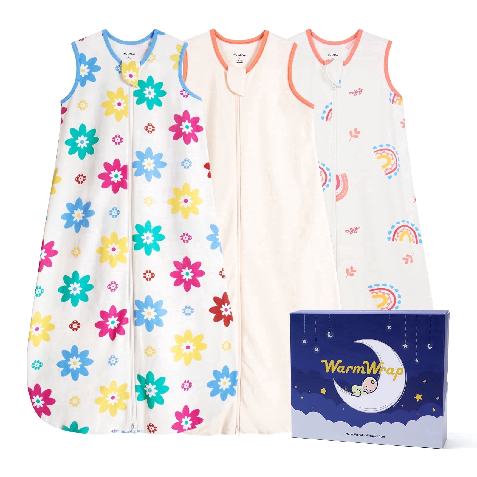 3 Pack-Lightweight Summer Baby Sleep Sack 6-12 Months 100% Cotton Breathable Sleeping Bag 2-Way Zipper Wearable Blanket Toddler Sleep Sack 0.5 Tog