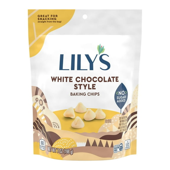 ( 3 Pack ) Lily's White Chocolate Style No Added Sugar Baking Chips, Bag 7 oz