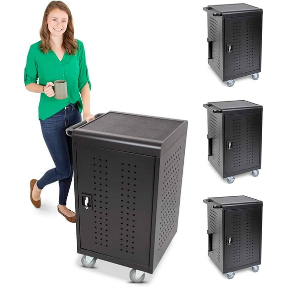 3-Pack | Line Leader 30 Unit Mobile Charging Cart with Locking Cabinets | UL Safety-Certified Charging Station for 30 Tablets, Laptops or Chromebooks | ANSI/BIFMA Standard Laptop Cart & Storage Cart