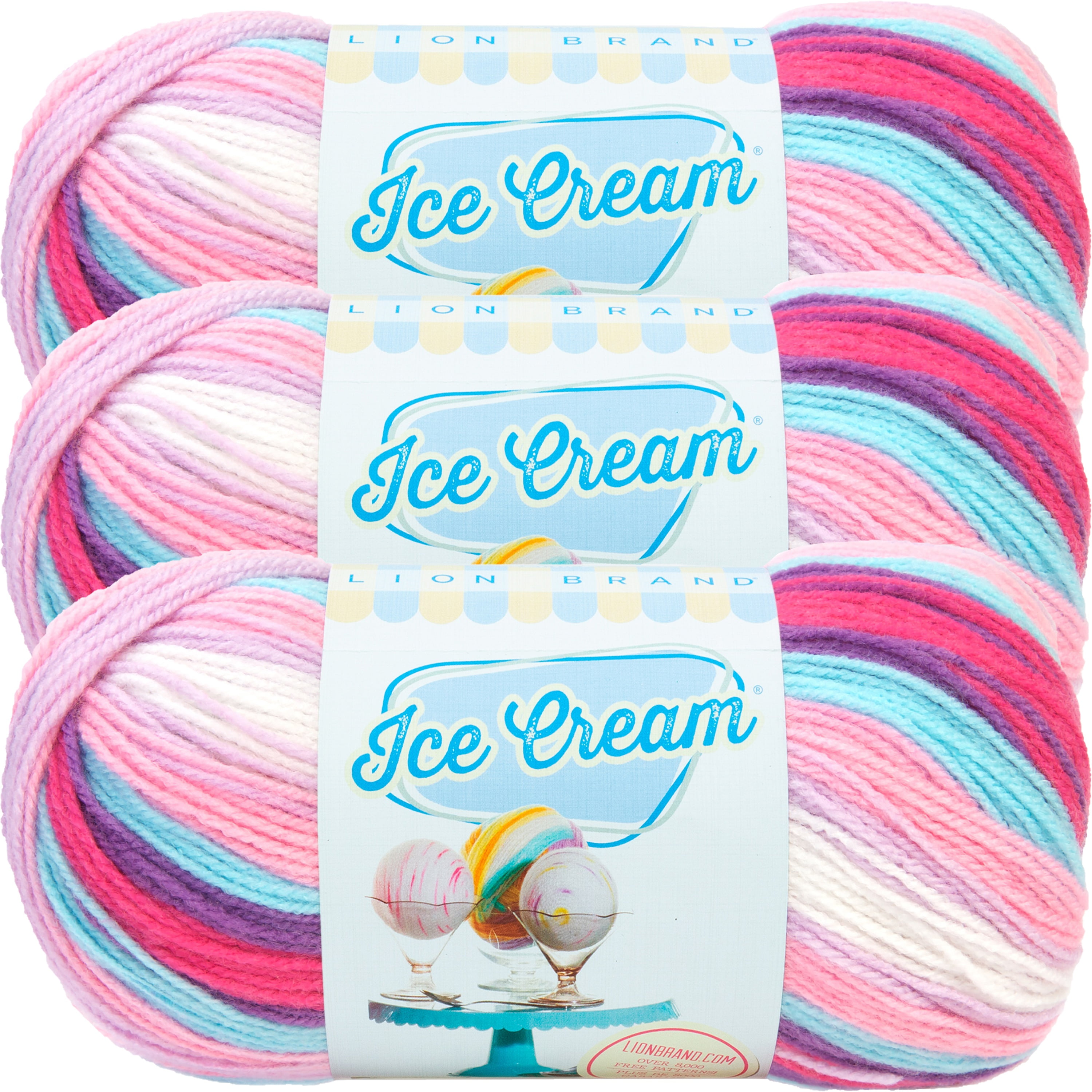 3 Pack) Lion Brand Ice Cream Yarn - Raspberry Ripple 