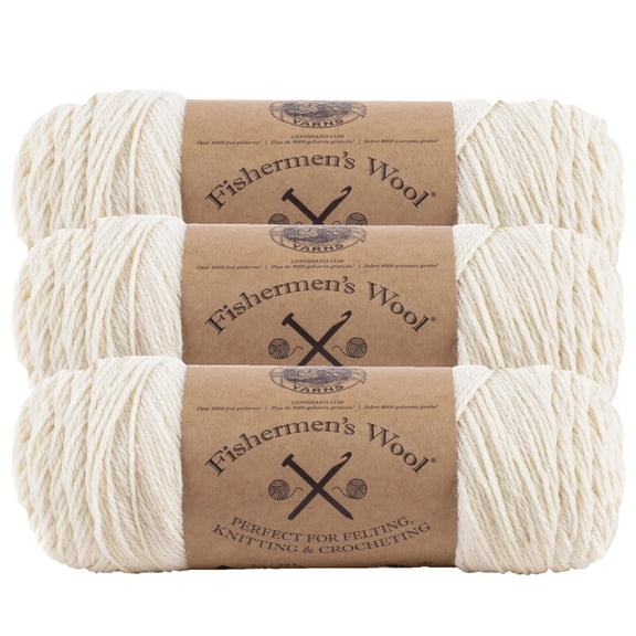 (3 Pack) Lion Brand Yarn 150-098F Fishermen's Wool Yarn, Natural