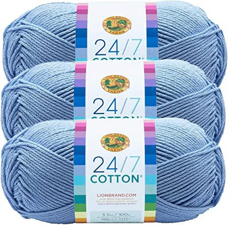(3 Pack) Lion Brand Yarn 761-107 24-7 Cotton Yarn, Sky - Walmart.com