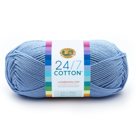 Lion Brand Yarn 24-7 Cotton Sky 761-107I Medium Mercerized Cotton 185 Yards 3.5oz Yarn