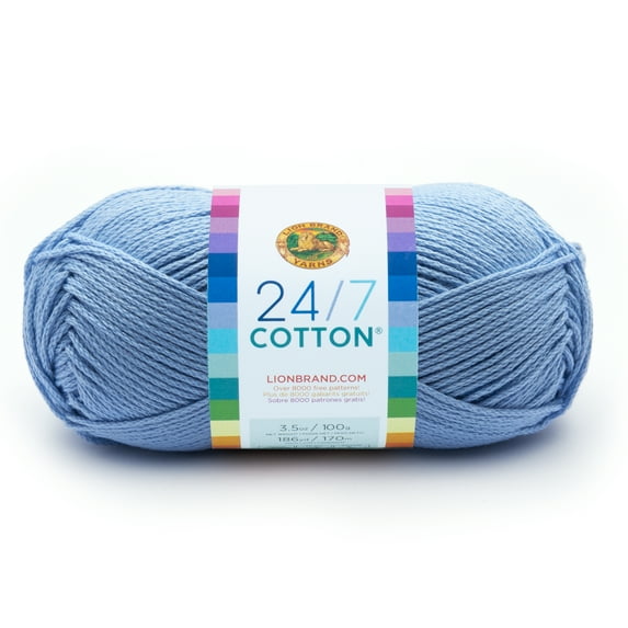 Lion Brand Yarn 24-7 Cotton Sky 761-107I Medium Mercerized Cotton 185 Yards 3.5oz Yarn