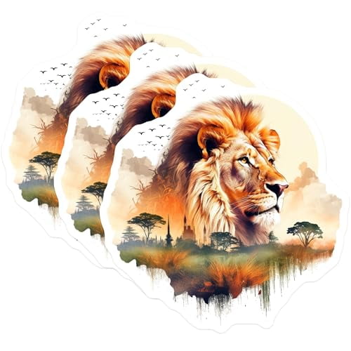 (3 Pack) Lion Decals - Wildlife Art - Laptop Sticker - Lion King - Safari Animals - Nature Lover Gifts - 3 Inches On Longest Side - Easy Peel & Apply - Made in USA - 3MCS2579
