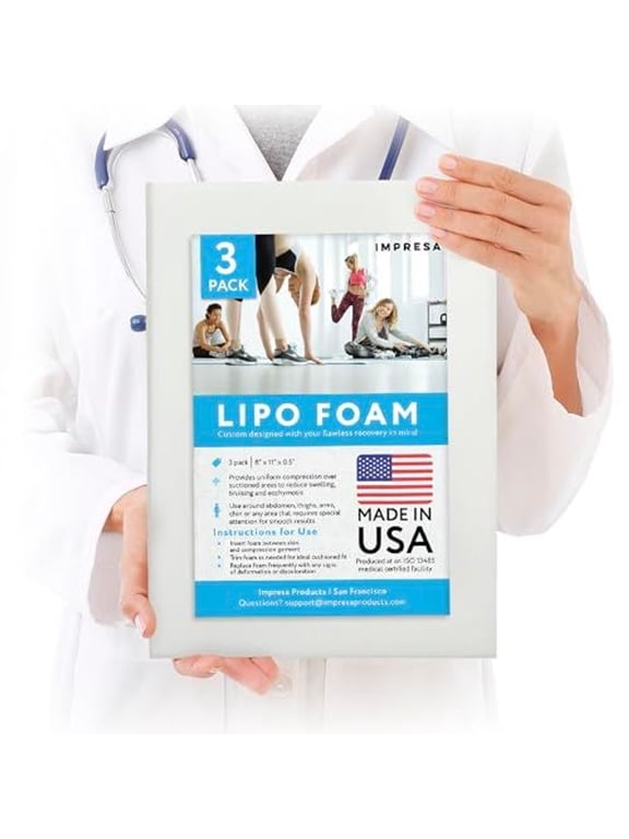3 Pack Lipo Foam - Post Surgery Ab Board for Use with Post Liposuction Surgery Compression Garments - Medical Grade Foam - Made in USA