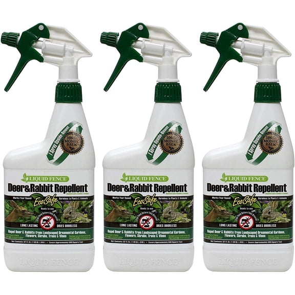 Liquid Fence Deer And Rabbit Repellent - Odorless, Rain Scent, Outdoor Use - 3 Pack, 32 Fl Oz Each