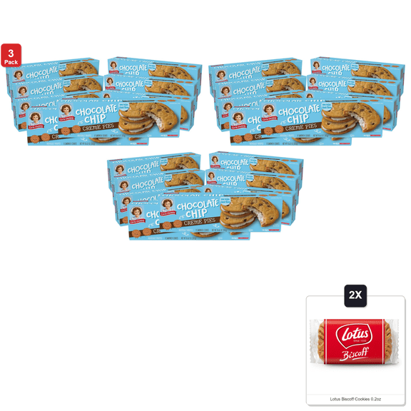 3 Pack | Little Debbie Chocolate Chip Creme Pies, 64 Individually Wrapped Sandwich Cookies (8 Boxes) & 2x Lotus Biscoff Cookies 0.2oz