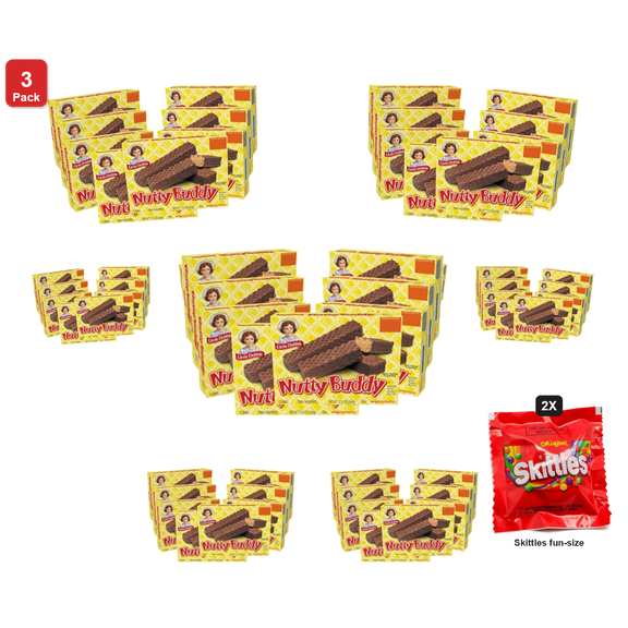 3 Pack | Little Debbie Nutty Buddy Wafer Bars, with 2 Skittles Fun Size