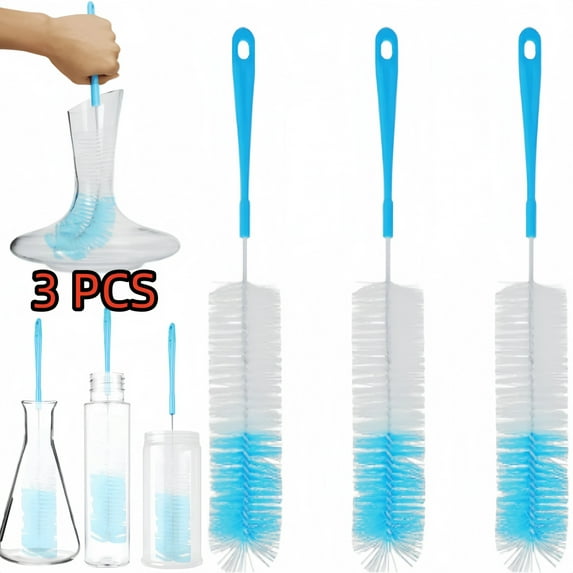 3-Pack Long Bottle Cleaning Brush for Narrow Neck Beer, Wine, Flask, Thermos, Sportwell, Pitcher, Brewing Bottle Cleaner, 16 Inches