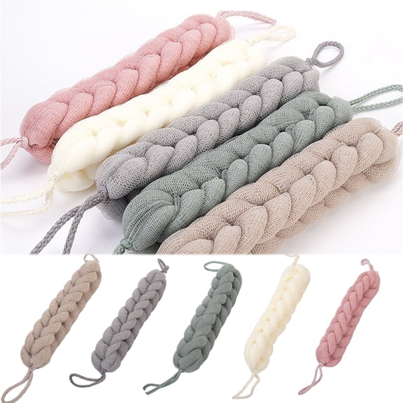 3 Pack Long Stretch Back Sponge, Back Scrubber with Rope Handles, Bath Shower Mesh Sponge, Exfoliating Body Scrub Stretch Braided Loofah for Men and Women, Gray, 30 cm, Unisex