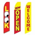 thumbnail image 1 of 3 Pack Look Now Open Welcome #1 Swooper Super Advertising Windless Banner Flag, 1 of 1