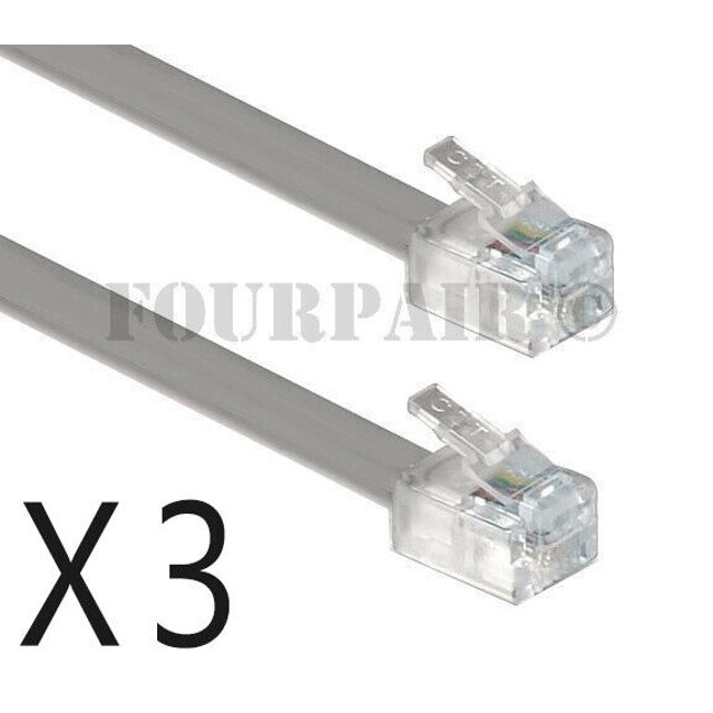 3 Pack Lot 25ft Telephone Line Cord Cable 6P6C RJ12 RJ11 DSL Fax