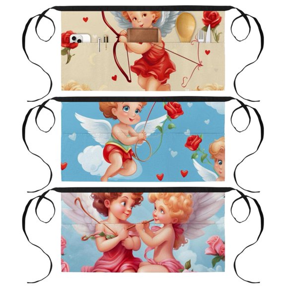 3 Pack Love Cupid Heart Waist Aprons - Half Apron with 3 Pockets for Men and Women, Kitchen, Restaurant, 23.6x12 In, One Size Fits All