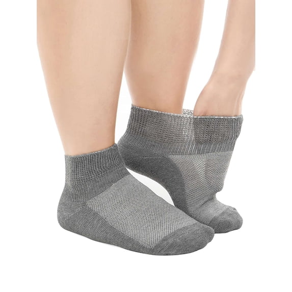 3-Pack Low Cut Socks for Diabetics Men Women, Moisture-Wicking Wide Calf Socks, Non-Binding & Extra Wide Top (Dark Gray)