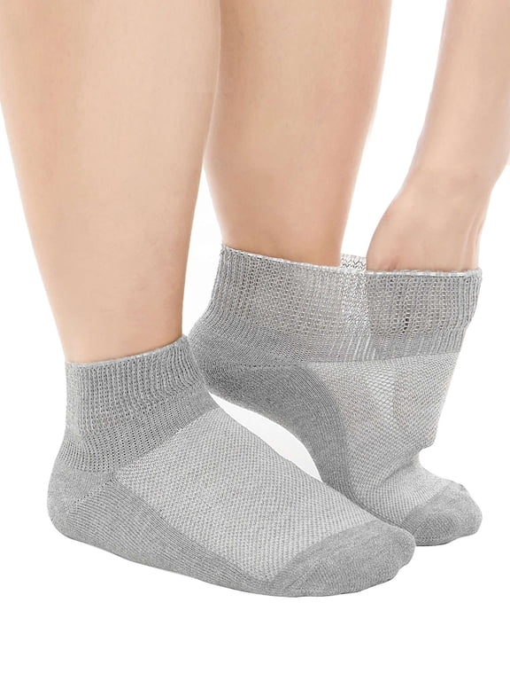 3-Pack Low Cut Socks for Diabetics Men Women, Moisture-Wicking Wide Calf Socks, Non-Binding & Extra Wide Top (Light Gray)