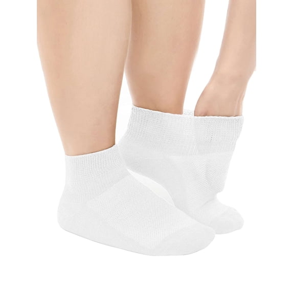3-Pack Low Cut Socks for Diabetics Men Women, Moisture-Wicking Wide Calf Socks, Non-Binding & Extra Wide Top (White)