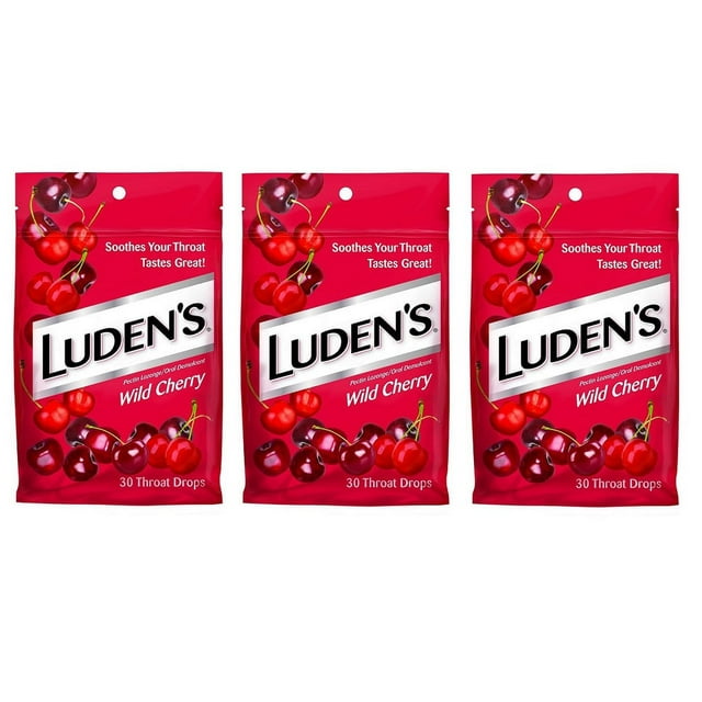 Ludens Wild Cherry Cough Drops Lozenges, 3 Pack, 30 Count Each, Fresh