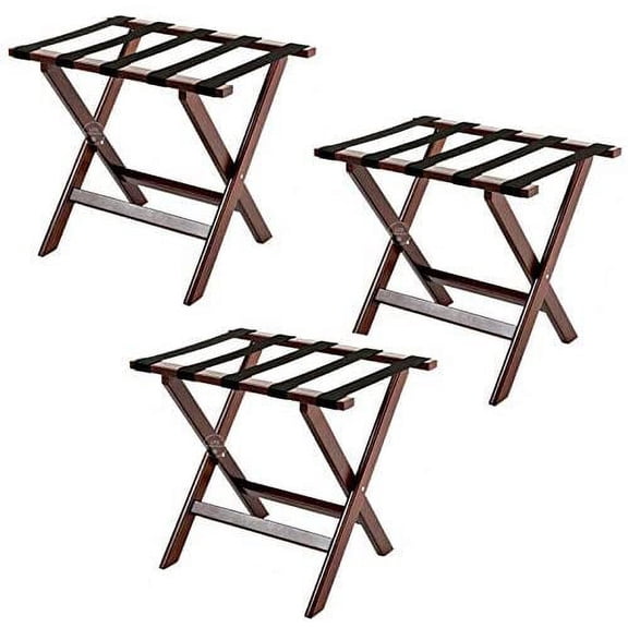 "3 Pack Luggage Suitcase Rack Wood Folding Hotel Shelf Stand Tray Cart Red Brown 24 1/2"" x 15"" x 20"""