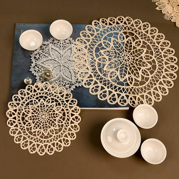 3-Pack Luxury Embroidered Non-Slip Heat-Resistant Round Coasters Embroidered Bowl Mats Bedside Table Decorative Mats Ethnic Style Table Mats