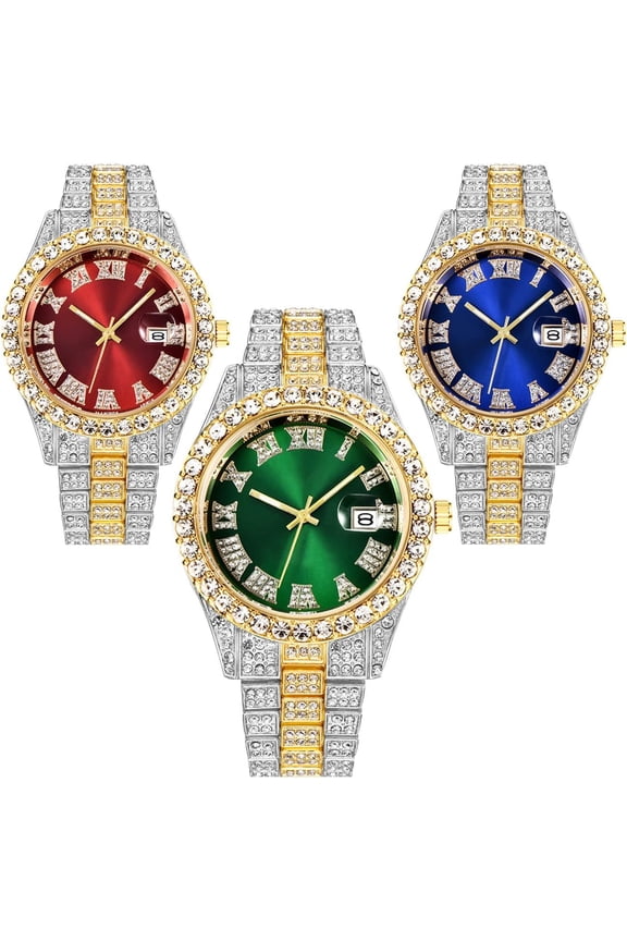 3 Pack Luxury Men Hop Watch with Roman Scale Calendar Wrist Watch Stainless Steel Watches