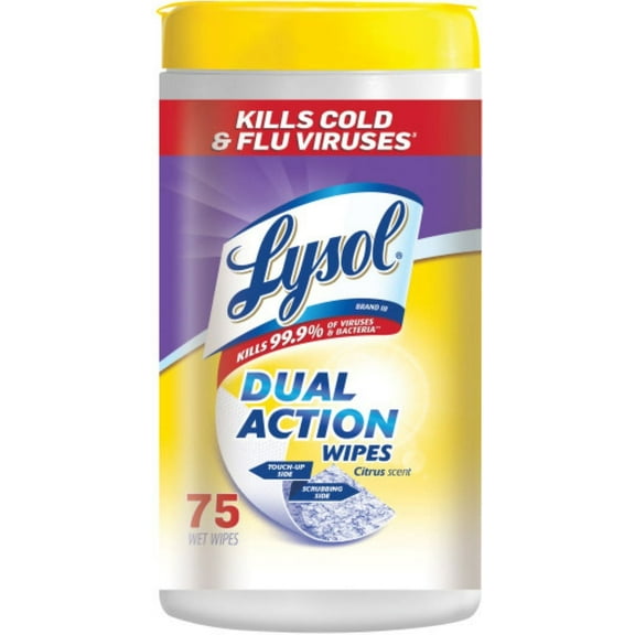 3 Pack - Lysol Dual Action Disinfecting Wipes w. Scrubbing Texture, 75ct