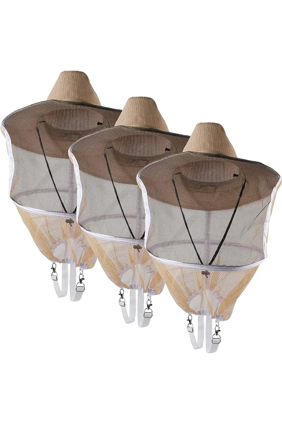 3-Pack M Size Beekeeping Veil Hat, Professional Bee Face Neck Net Protection
