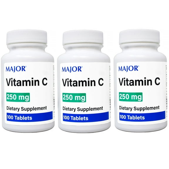 3 Pack - MAJOR Vitamin C 250 mg Ascorbic Acid Tablets, 100 Count