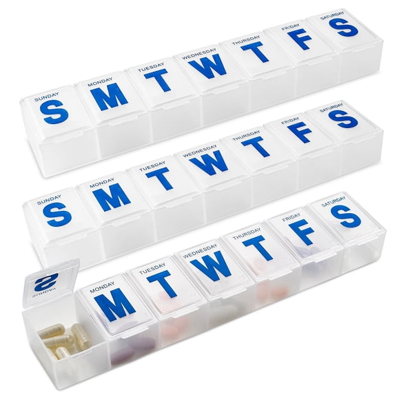 (3 Pack) MEDca 7-Day Extra Large Plastic Pill Organizer, Weekly Pill Planner, Frosted