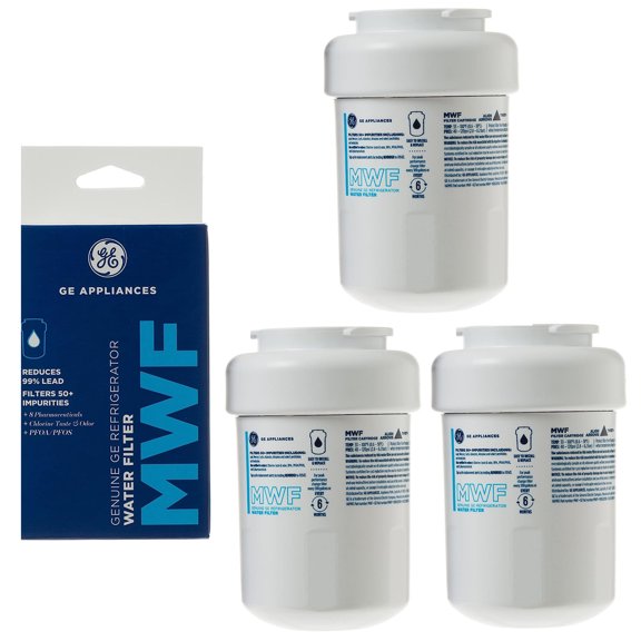 3 Pack MWF Water Filter for GE Refrigerators, Replacement Water Filter Cartridge for GE MWF, Carbon Block Filtration, Certified to Remove Odor and Particulates, White