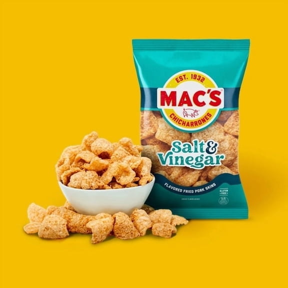 ( 3 Pack ) Mac's Salt and Vinegar Chicharrones Pork Rinds, Pork Skins, 4 oz Bag
