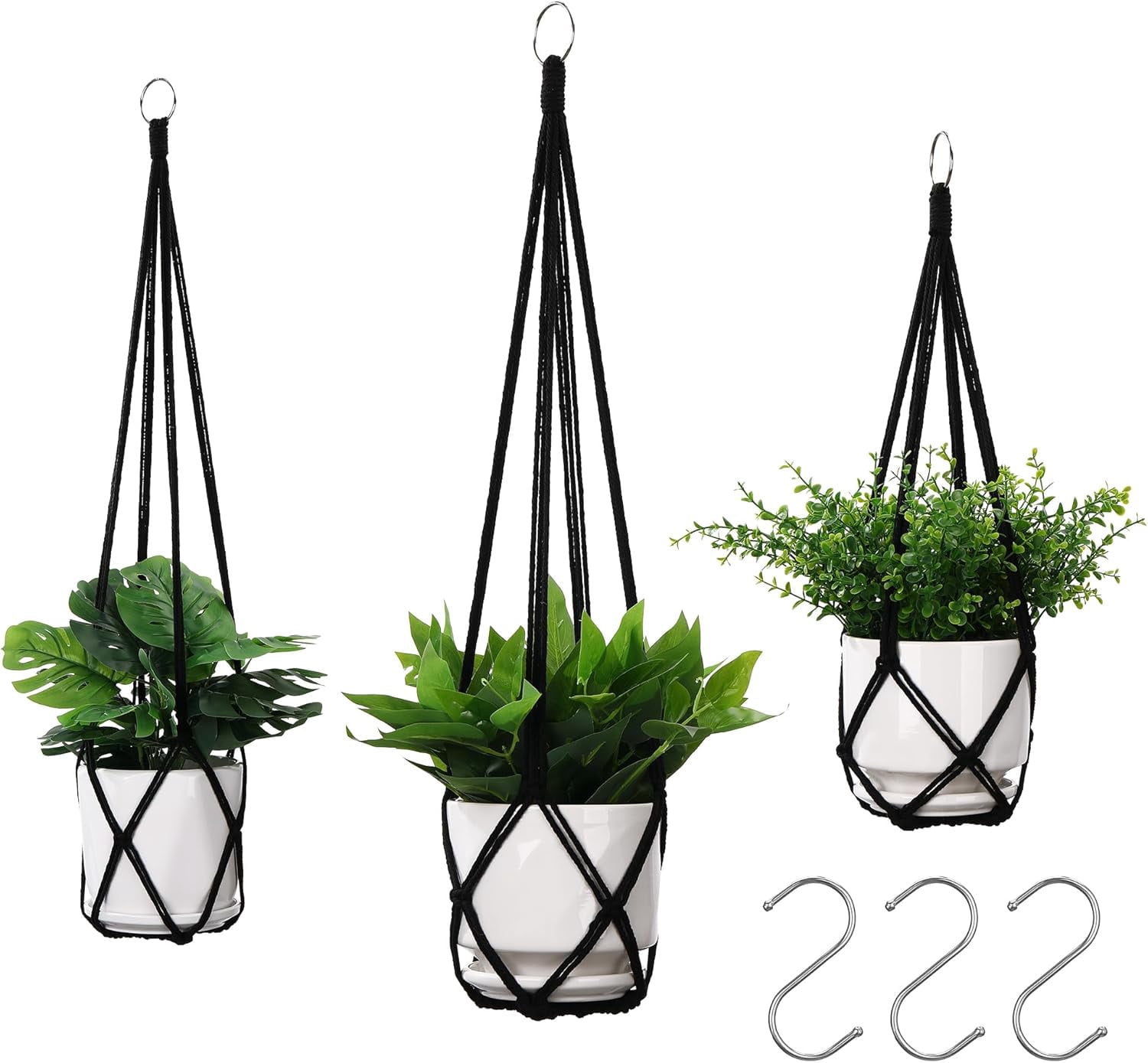3 Pack Macrame Plant Hanger Indoor Hanging Planters for Indoor Outdoor ...