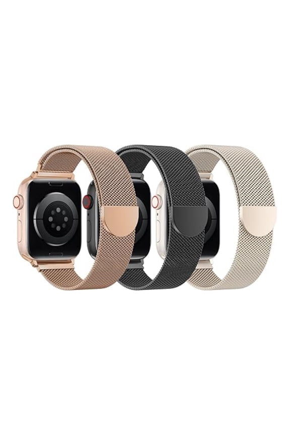 3 Pack Magnetic Band Compatible with Apple Watch Bands 42mm 44mm 45mm,46mm49mm(s10 46MM) Stainless Steel Mesh Loop Strap with Magnetic Clasp for iWatch SE/7/6/5/4/3/2/1",suitable for both men an