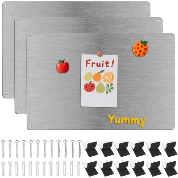 3 Pack Magnetic Board, 17.1" x 11.8" Magnet Bulletin Board with Dual Mounting Display for Notes, Photos, Letters, Spice Jars, Suitable for Wall, Refrigerator, Cabinet