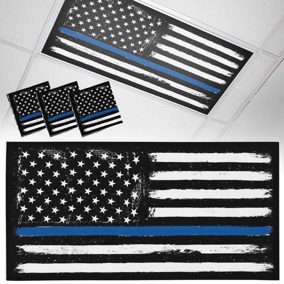 3 Pack Magnetic Fluorescent Light Covers, 2x4 Ft,American Flag Black Flag Pentagram Vintage Stripes Magnetic Light Covers for Ceiling Lights Classroom Office Home Decor