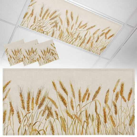 3 Pack Magnetic Fluorescent Light Covers, 2x4 Ft, Autumn Vintage Wheat Watercolor Linen Background Magnetic Light Covers for Ceiling Lights Classroom Office Home Decor