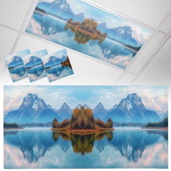 3 Pack Magnetic Fluorescent Light Covers, 2x4 Ft,Modern Landscape Snow Mountain Lake Forest Magnetic Light Covers for Ceiling Lights Classroom Office Home Decor