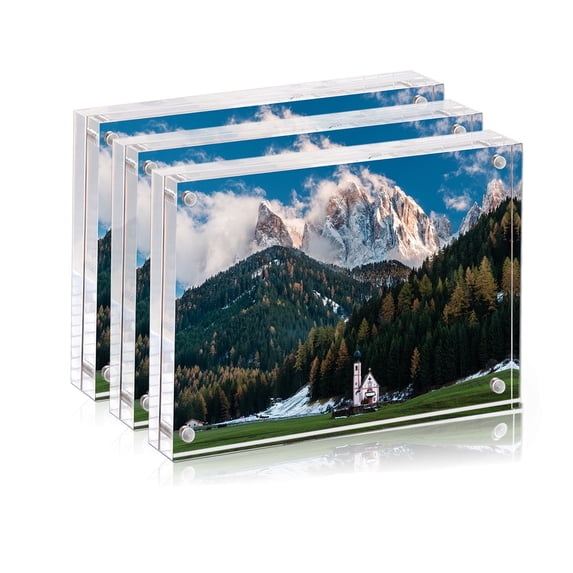 3-Pack Magnetic Picture Frame, 5X7 Inches Double Sided Acrylic Picture Frames, 12+12MM Thickness Clear Acrylic Scalloped Photo Frames Freestanding for Desktop Display